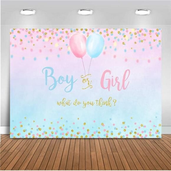 Boy or Girl Gender Reveal Decoration, Blue or Pink Dots Balloon Party Backdrop - Picture 1 of 7